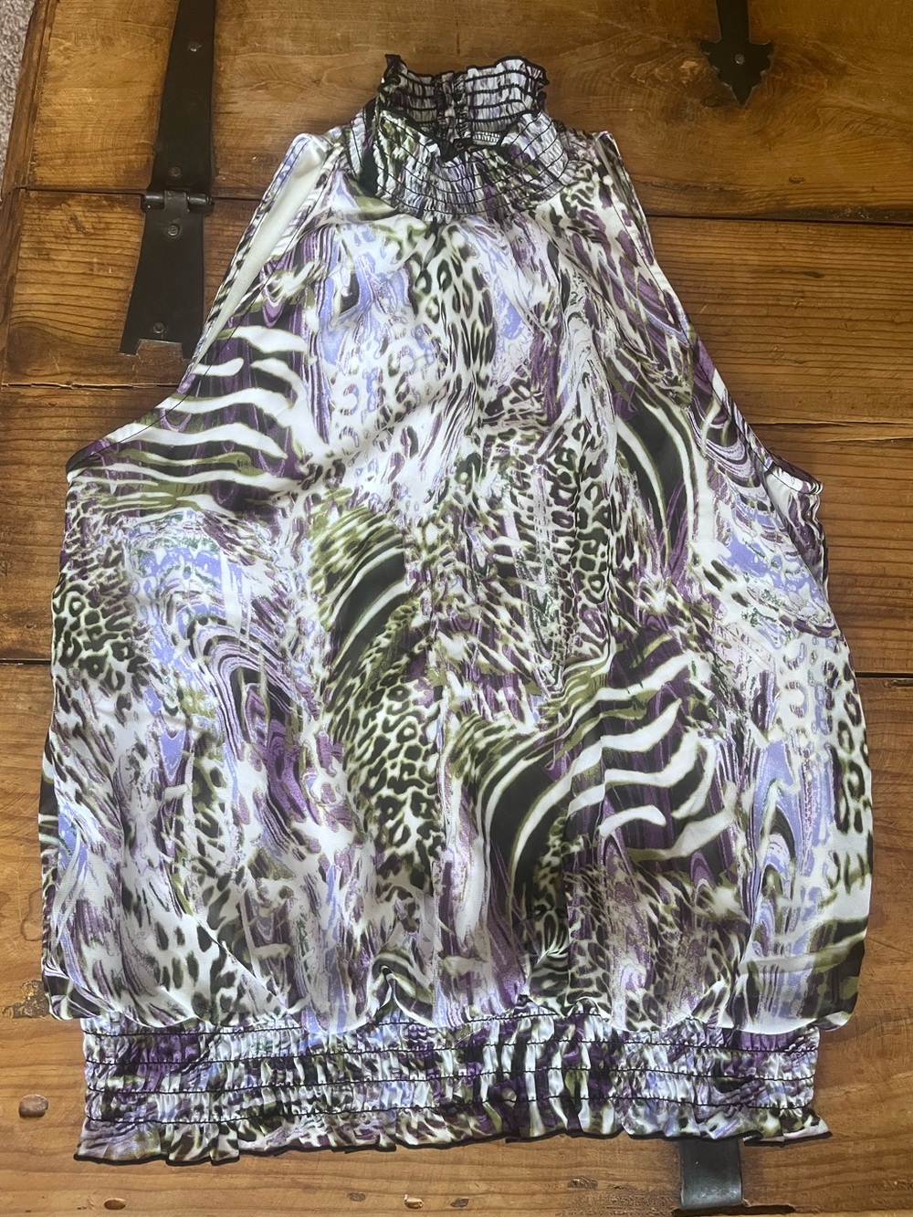 Bwear Purple Green Black Animal Print Halter Blouse